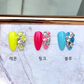 Summer sniper (lemon, pink, blue) handmade nail tips - long oval / 여름저격(레몬, 핑크, 블루) 수제네일팁 - 롱오벌