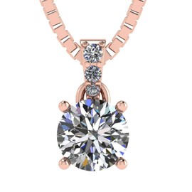Central Diamond Center 4 Prong Round Solitaire Simulated Diamond Necklace in Sterling Silver & Zirconia - 1.00ct Rose