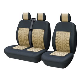 TOYOUN Van Seat Covers Universal Fit Most Vans Trucks Lorry Front Seat Cover Single & Double Car Seat Covers for Single Driver and Double Passenger Seat 2+1 seat Cover, Beige