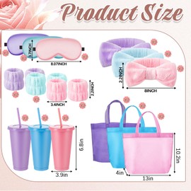 Shyyween 36 Pcs Sleepover Party Supplies for Girl Spa 6 Reusable Cups with Lids Straws 6 Hair Headband 12 Wristband 6 Eye Mask 6 Tote Bags for Wedding Birthday Stuff Slumber Gift(Multicolor)