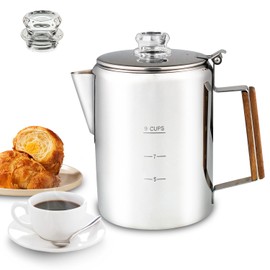 APOXCON Coffee Percolator Camping Coffee Pot Stainless Steel Coffee Maker with Two Heat Resistant Tough Glass Knob Using on any Stovetop Outdoor Traveling NO Aluminum NO Plastic (9 Cup)