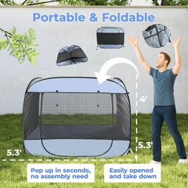 EighteenTek XLarge Popup Portable Dog Houses, 5.3'x4'H Assembly-Free Gazebo-Style Dog Cot Cat Playpen Screen Pet Tent Sun Shade Shelter Dog Bed with Canopy for Outdoor, Anti-Bugs with Leakproof Bottom