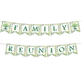 EngoEagle Family Reunion Decorations, 2 Pcs Family Tree Reunion Paper Banners, Familes Gathering Bunting Banner Party Supplies, Happiness Gathering Paper Bunting for Home (Green)