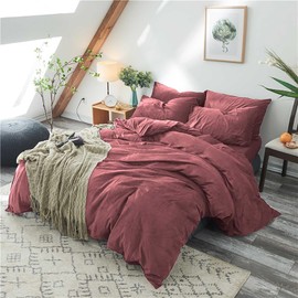 Famanti Pink Velvet Duvet Cover Queen Size Bedding Duvet Cover 3PCS, Ultra Soft Luxurious Velvet Duvet Cover, Comfortable and Warm Velvet Duvet Cover Zipper Closure Corner Tie (Pink, Full 80”×90“)