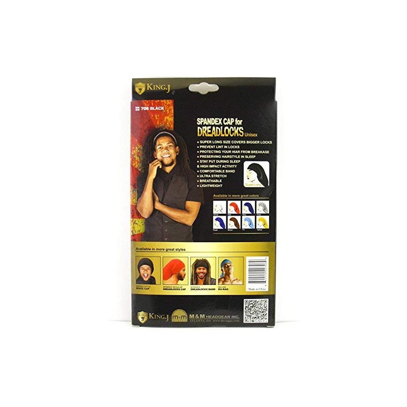 King.J Super Long Unisex Spandex Cap for Dreadlocks (Black)