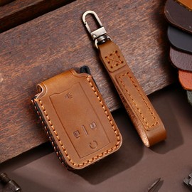 ontto Fit for GMC Key Fob Cover Leather Key Case Smart Remote Control Key Protection Fit for Chevy Sierra Canyon Yukon 2014-2021,4-Button Brown