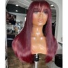 99J Burgundy Red Straight Wig With Bangs Fringe Human Hair