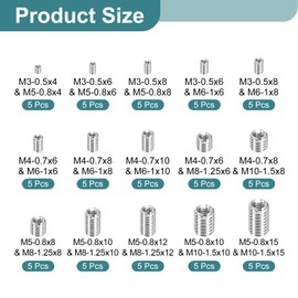 sourcing map 75Pcs Threaded Inserts, 10 Sizes Stainless Steel 303 Screw Thread Sleeves Thread Repair Insert for Mechanical Equipment