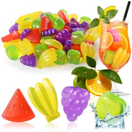com-four® 60 x Reusable Ice Cubes in Caribbean Fruit Shape, Party Ice Cubes for Cooling Drinks, Reusable Ice Cubes in Fruit Design (Pack of 60, Fruits)