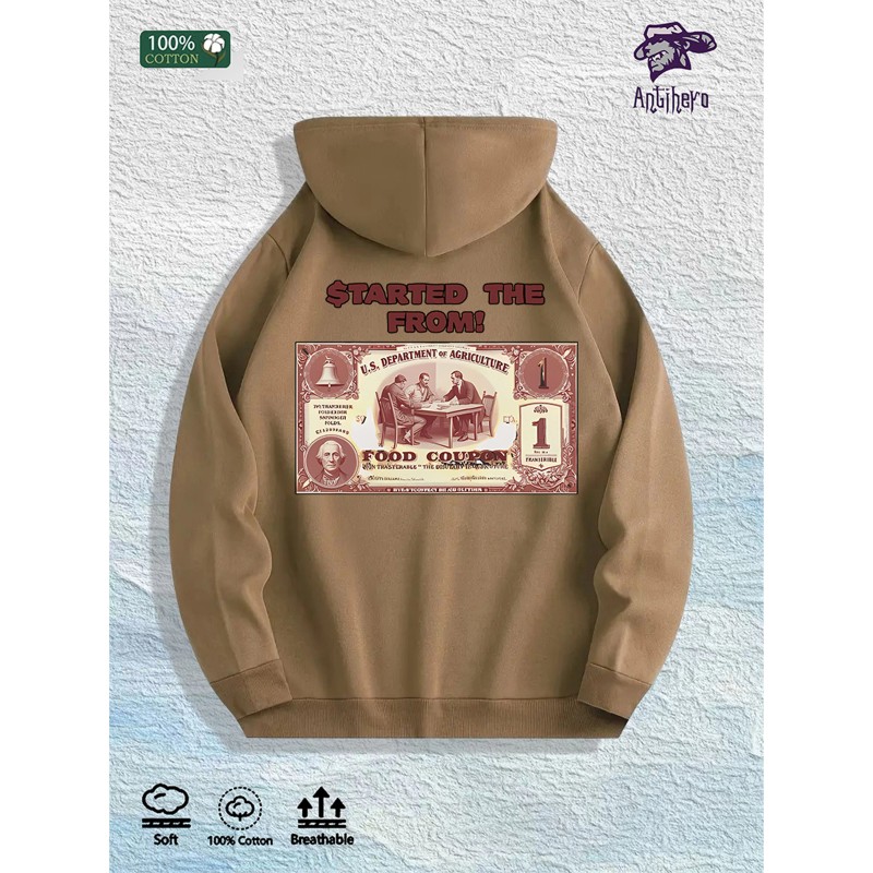 Started From Food Coupon Graphic Hoodie 100% Cotton US Warehouse