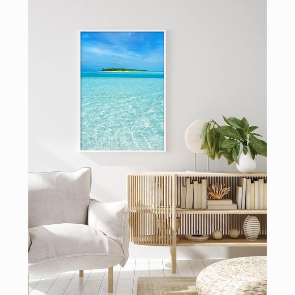 【Sea Poster Frameless】Transparent Beach Art Panel Photo Blue Scenery [Stylish Interior Poster Sea Picture] Landscape Room Living Room Gift Wall Hanging (A4 Size)