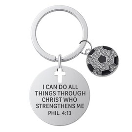 Christian Soccer Keychain with Philippians 4:13 Verse