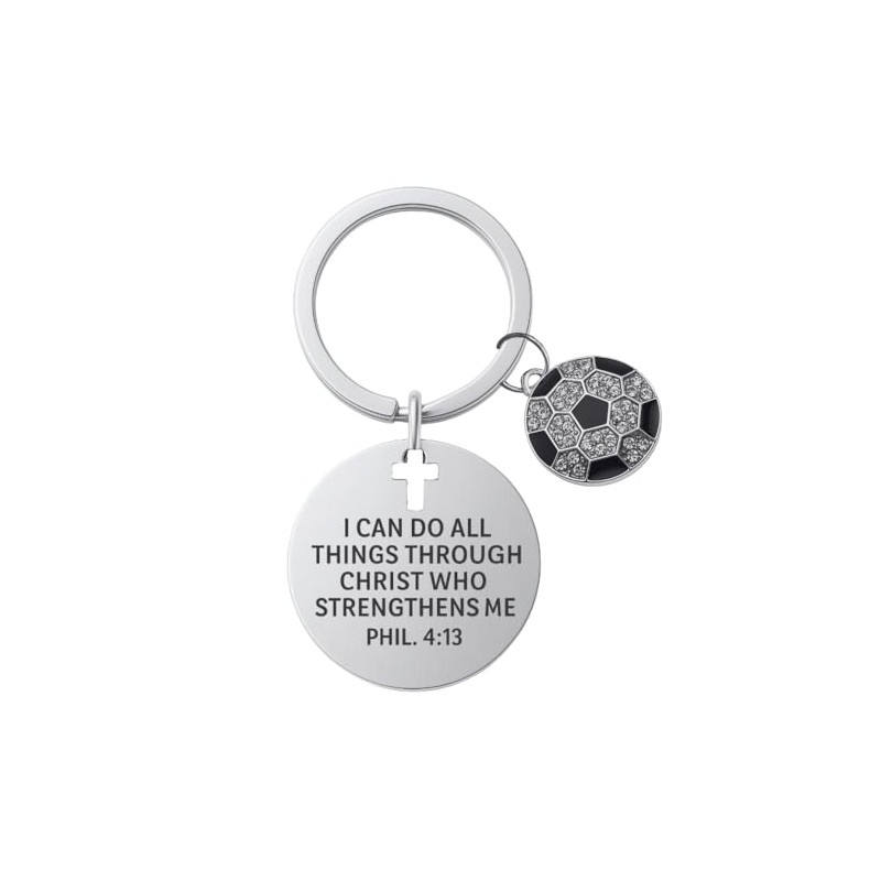 Christian Soccer Keychain with Philippians 4:13 Verse