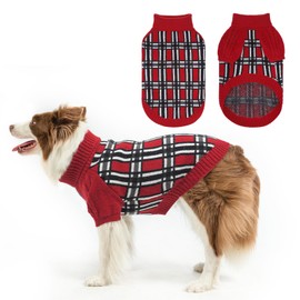 SCENEREAL Large Dog Pullover Sweater, Big Cable Knitwear Dog Sweatershirt for Winter, Classic Plaid Turtleneck Thick Warm Dog Clothes for Large Sized Dogs, Dog Outfits Shepherd, Rottweiler, Labrador