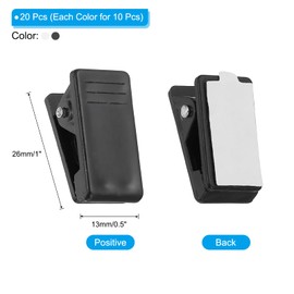 PATIKIL Self Adhesive Clips, 20 Pcs Plastic Mini Rectangle Tapestry Hanger Sticky Clips Wall Clips Photo Clip for Paper Poster Picture Hanging Office Home, Clear Black