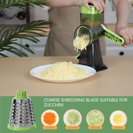 Rotary Cheese Grater with Handle-Versatile Cheese Grater Non-Slip Suction Base,Cheese Shredder & Food Slicer for Cheese,Carrots, Cucumbers,Nuts-Compact & Easy Clean Kitchen Kitchen Tool (Green)