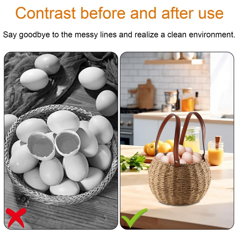 Farmhouse Egg Basket,Large Egg Collecting Basket with Handle,Round Wicker Egg