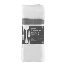 Pack of 6 Kitchen Tea Towels Large 100% Cotton Commercial Grade Towels Lint Free White Quick Drying, 75 x 50 cm Grey