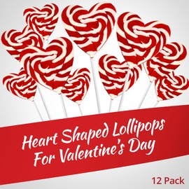 12 Heart Lollipops | HUGE 3 inch Candy Swirl Heart Shapped Red White Lollipops | Non Broken| Delicious Lollipop Candy For Children and Adults -(RED)