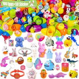 SQZUWIT 100 PCS Prefilled Easter Eggs Filled with Toys Inside for Kids Boys Girls Easter Hunt Basket Stuffers Essentials Fillers Party Favors Classroom Prize Supplies