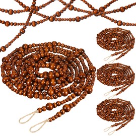 Loetere 4 Pcs 72 ft Christmas Tree Wood Bead Garland Christmas Wooden Beads Garland Hanging Boho Xmas Decor Rustic Farmhouse Home Decor for Table Wall Holiday Mantel Ornaments (Brown)