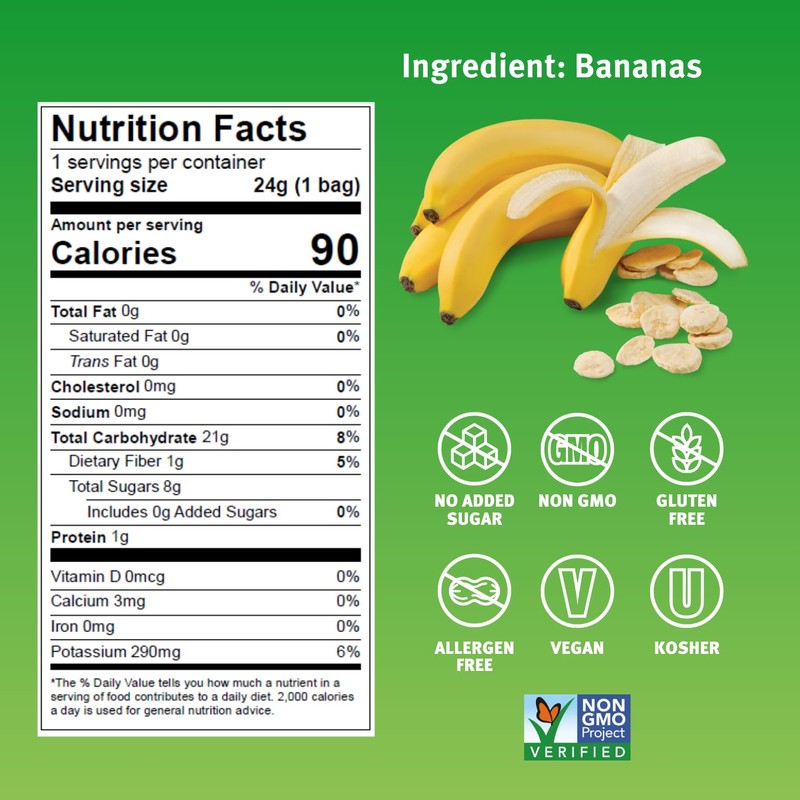 Crispy Green Natural Freeze-Dried Fruit, Banana Single-Serve, No Sugar Added,