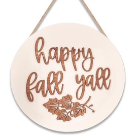 Hello Fall Wood Sign Thanksgiving Decorations Happy Fall Yall Welcome Sign for Front Door Round Wood Sign Hanging Welcome Sign for Farmhouse Porch Rustic Home Sign Decorations (Maple Leaf)