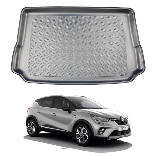 NOMAD Boot Liner for Renault Captur E-Tech 2022+ Full Hybrid Recyclable Plastic (PE) Adjustable Boot Floor Upper Position Tailored Fit Floor Guard Tray Fitted Dog Friendly Waterproof with Raised Edges