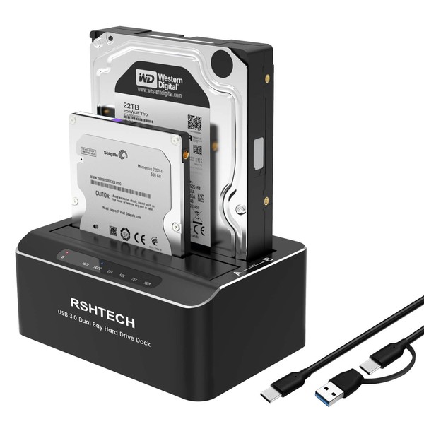 RSHTECH Hard Drive Docking Station Dual Bay, Aluminum External 2.5