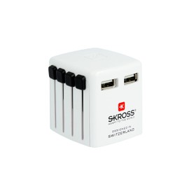 SKROSS | 1.302330 | World USB Charger | 2 USB Sockets in All Parts of the World - Input Voltage: 100V-250V - 2 USB Type-A Outputs: 5.0V DC/Max 2.4A