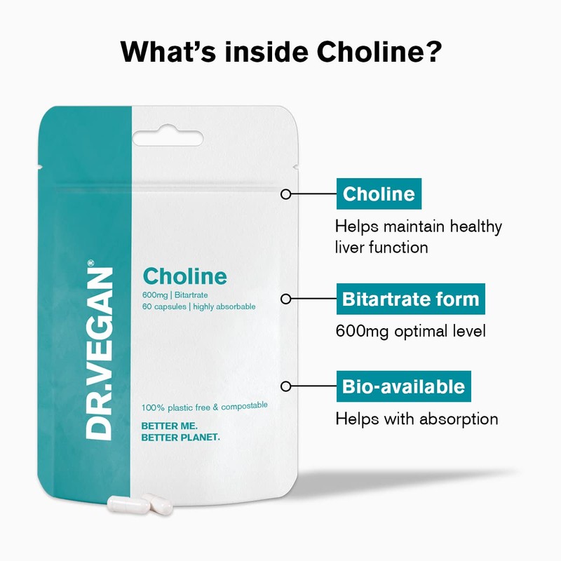 DR.VEGAN Choline, 600mg | 60 x 300mg Vegan-Friendly Capsules |