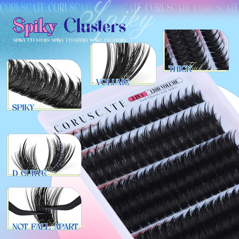 CORUSCATE Spiky Lash Clusters Kit 120D Volume Cluster Eyelash Extensions