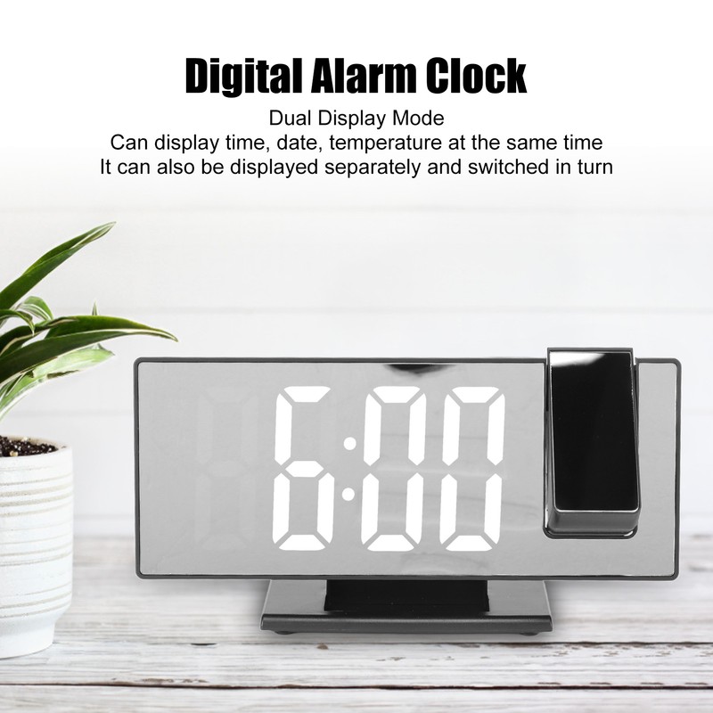 Projection Digital Alarm Clock USB Charging Automatic Dimming LED Mirror