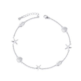 BEILIN 925 Sterling Silver Seabeach Conch Starfish Anklet for Women Teens (10 with 2 inches)