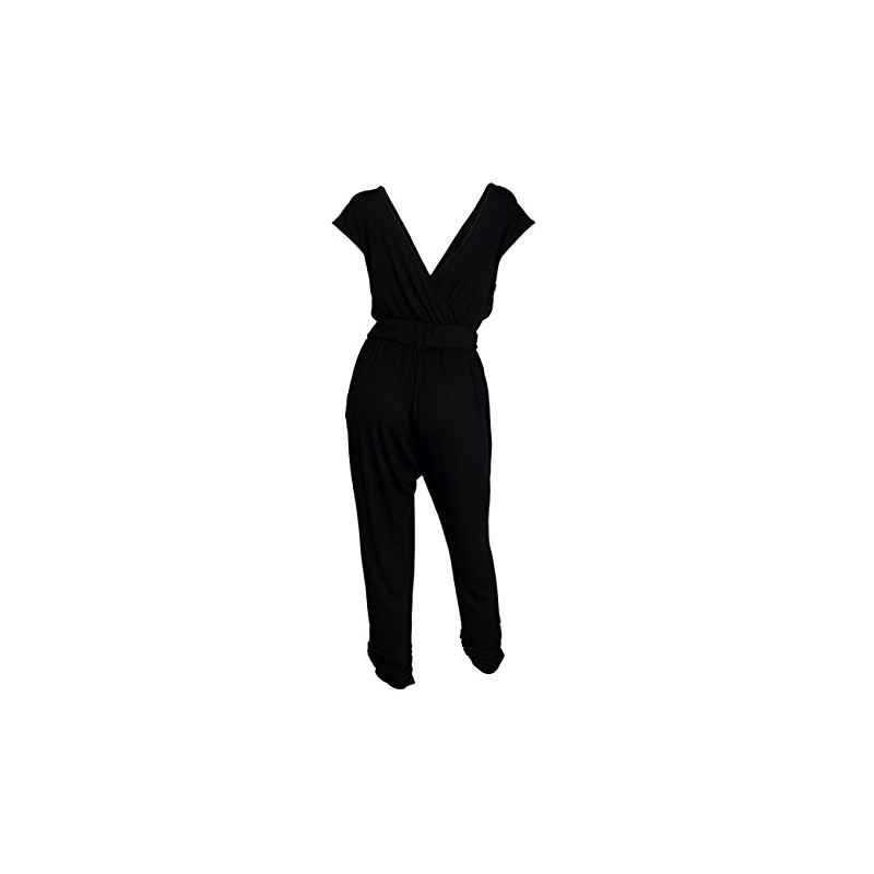 eVogues Plus Size Deep V-Neck Jumpsuit, S-black, 2X