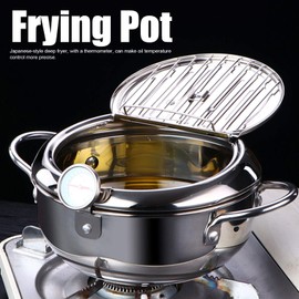 Stainless Steel Deep Fryer Pot,Tempura Small Deep Fryer Pot With Thermometer Oil Drip Drainer Rack for French Fries Shrimp Chicken