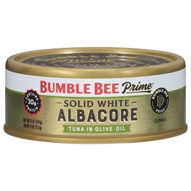 Bumble Bee Prime Solid White Albacore Tuna in Olive Oil, 5 oz Easy Open Can - Premium Wild Caught Tuna - 30g Protein per Serving - Non-GMO Project Verified, Gluten Free, Kosher