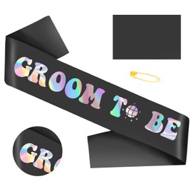 Groom Bachelor Sash, Black Groom to Be Sash with Iridescent Foil Letters for Bachelor Party Supplies, Decorations, Ideas, Gifts, Jokes and Favors, Custom-Lengthened Sash for Men (35.4x3.74 inch)