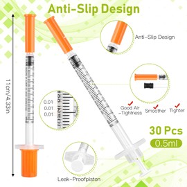 30 Pack 0.5ml Plastic Dispensing Measuring Tool, 31G 8mm 5/16'' Ultra Fine Lab Dispensers, Individually Wrapped, Multiple Uses Laboratory Accessories for PET Feeding Liquid Separation Lab Measuring