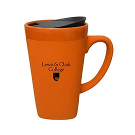 The Fanatic Group Lewis & Clark College Ceramic Mug with Swivel Lid, Design-1 - Orange