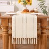 MLMC Boho Rustic Linen Table Runner with Handmade Tassels Beige