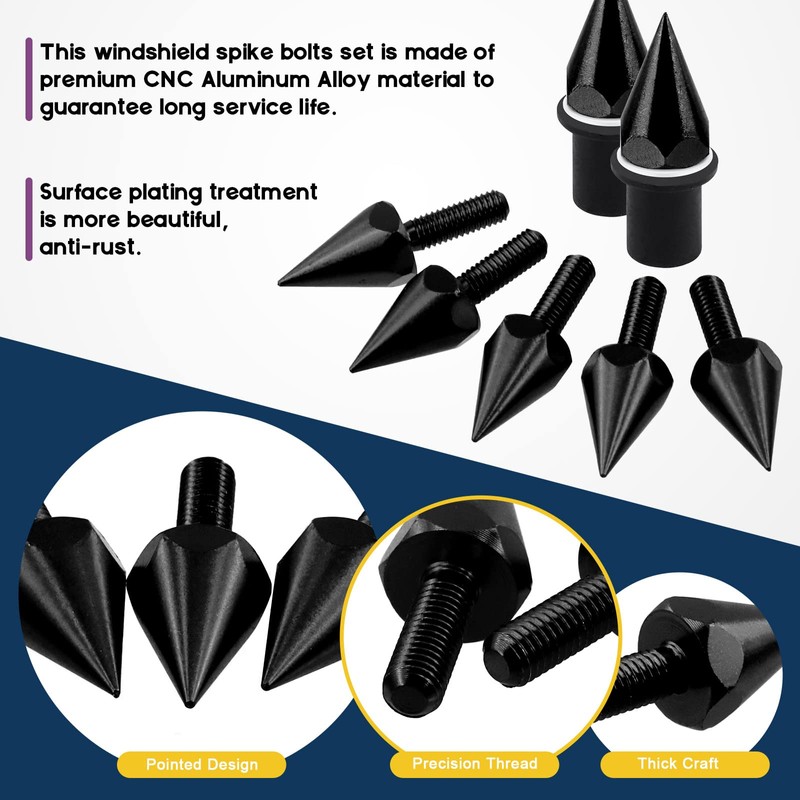 Swpeet 15Pcs Windshield Screws Aluminum Spike Motorcycle Windscreen Bolts Kit,