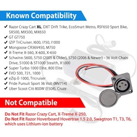 GLDYTIMES XLR Charging Port Socket for Razor MX500, MX650, Razor Crazy Cart SX500 McGrath Dirt Rocket, GT GT750, IZIP I1000, Mongoose M750, X-Treme X-600, Schwinn ST1000 3 Pin XLR Connector & Cable