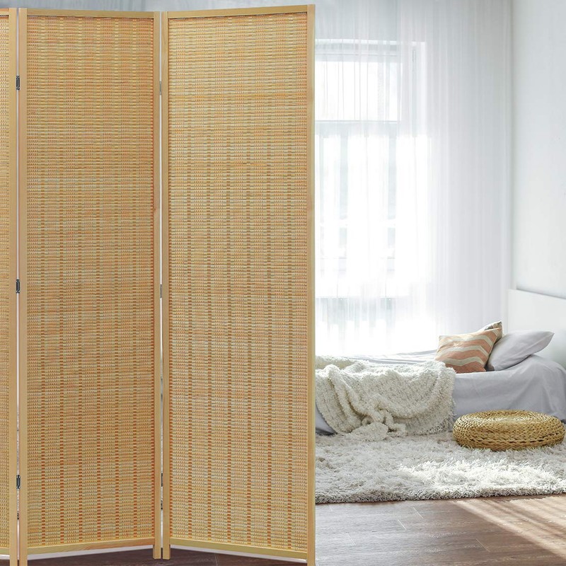 Corelax Room Divider Privacy Screen with Natural Bamboo,6 Panel Folding