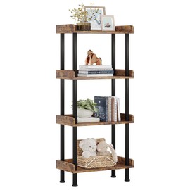 Hosfais Bookcase 4 Tier Bookshelf, Vintage Small Bookshelf for Small Spaces, Wooden Book Shelf Small Bookcase for Living Room Bedroom