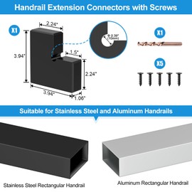 RailinGo Handrail Corner Connector - Flat Handrail Accessories, POM Handrail Connector Fitting for Rectangular Cable Railing Handrail, Deck Cable Railing System, RG01-C