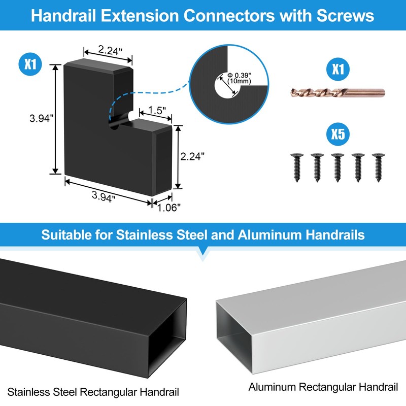 RailinGo Handrail Corner Connector - Flat Handrail Accessories, POM Handrail