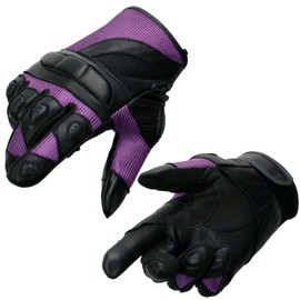 Milwaukee Leather SH802 Women's Black and Purple Leather with Mesh Combo Racing Gloves - X-Small
