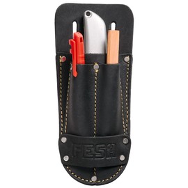 FESA Leather Utility Knife Pouch - Top Grain Leather Knife Pouch for Belt with 2 Pen/Pencil Pockets & Heavy Duty Reinforced Rivets - Fits Belts up to 2" - Handcrafted (Black)
