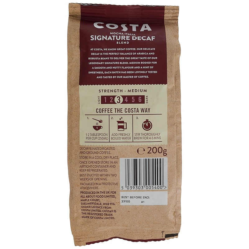 Costa Coffee Mocha Italia Signature Decaf Blend, 200g